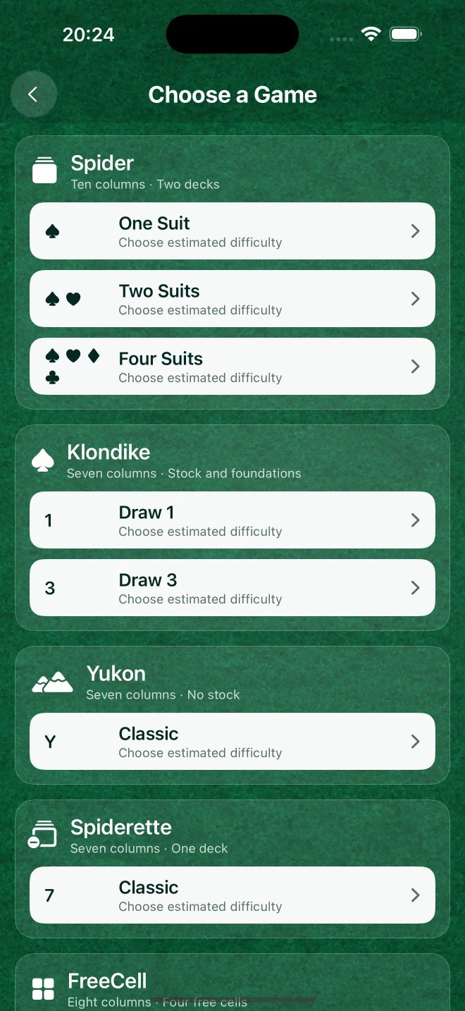 Quiet Deck game selection on iPhone