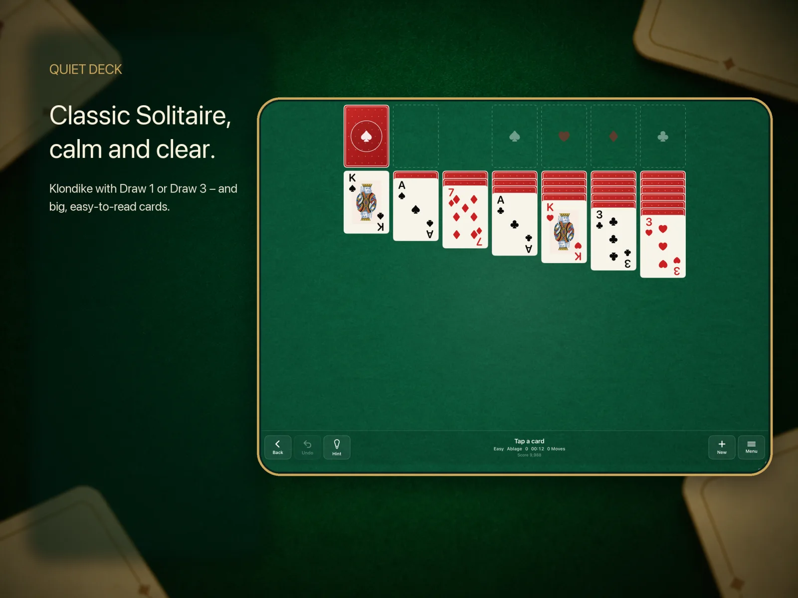 Quiet Deck Klondike game on iPad