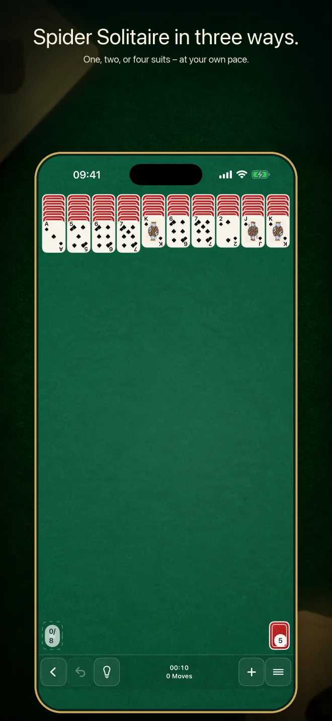 Spider Solitaire in Quiet Deck on iPhone